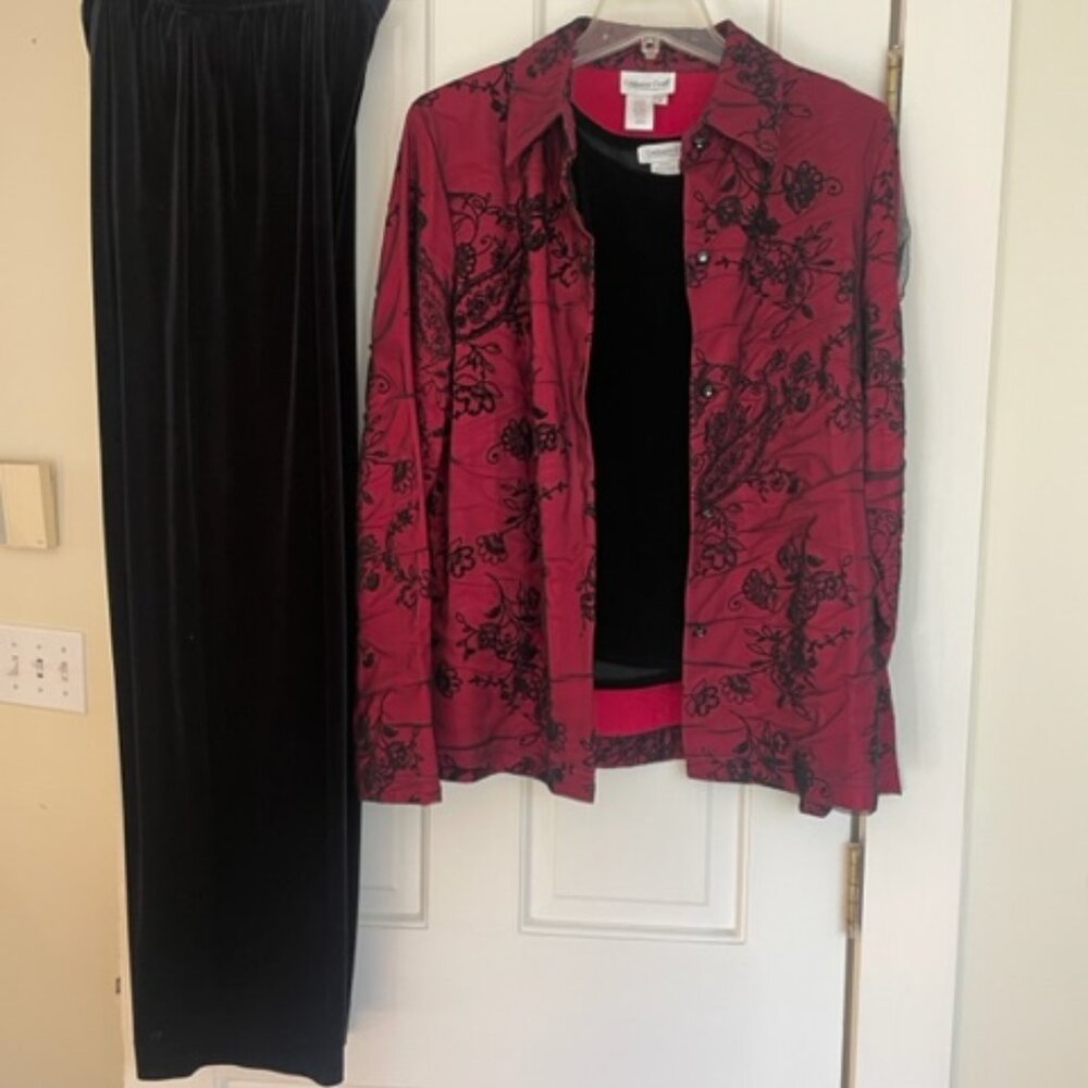 Velvet slacks and Camisole with embroidered matching jacket